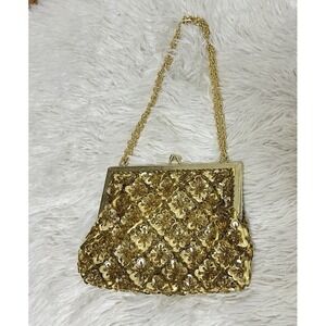 MAGID  ART DECO Mid-Century Gold Beaded Evening Bag